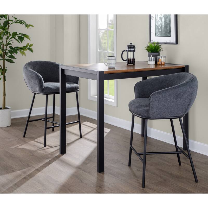 Porch & Den Kacie Counter Stool in Black Steel and Fabric - Set of 2