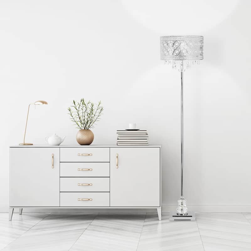 Silver Orchid Brielle Polished Nickel and Crystal 1-light Floor Lamp - 14.2"L x 14.2"W x 60.5"H