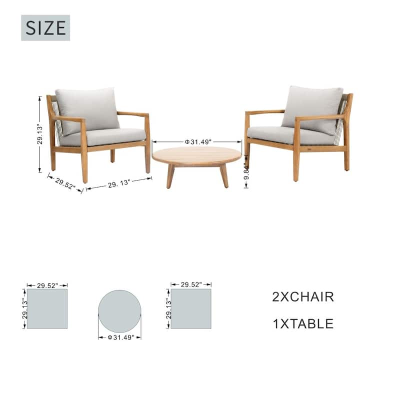 3-piece Acacia Wood Patio Sofa Set with A Sleek Coffee/ Side Table