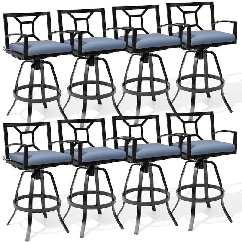 Outdoor Premium All-Aluminum Bar Height Bar Stools with Sunbrella Cushions