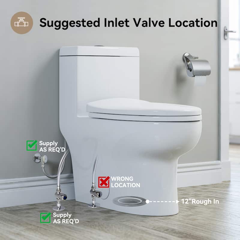 HOROW 1 Piece High Efficiency Dual Flush Elongated Toilet White 1.1/1.6 GPF Soft Close Seat - N/A