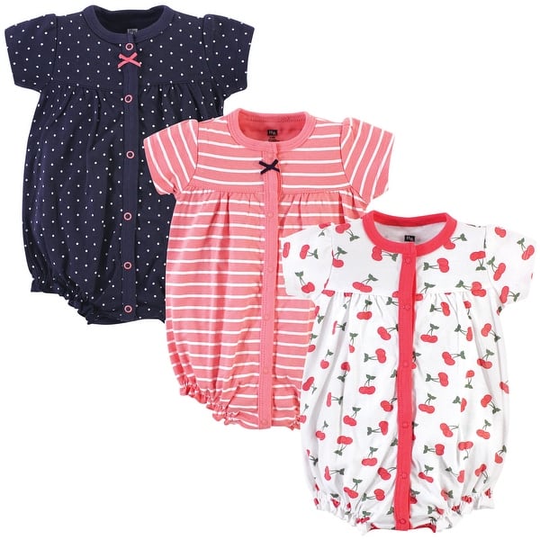 slide 1 of 1, Hudson Baby Infant Girl Cotton Rompers 3pk, Little Cherries 18 - 24 Months - Blue/Pink