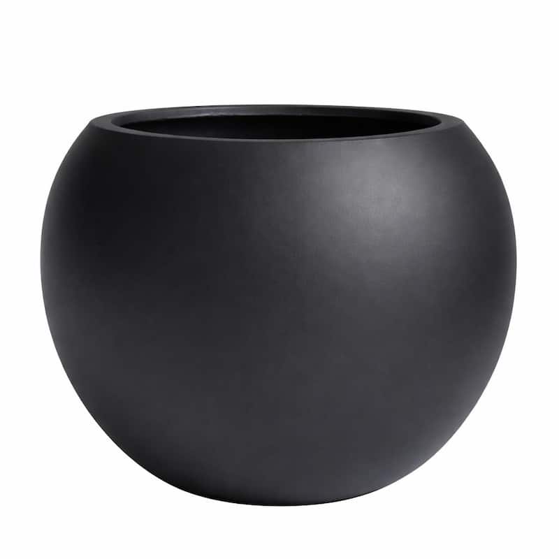 DreamPatio Riverside Fiberstone Composite Ball Planter for Indoor/Outdoor - Smooth Automotive 2K Coating - 21x21x17 - Black