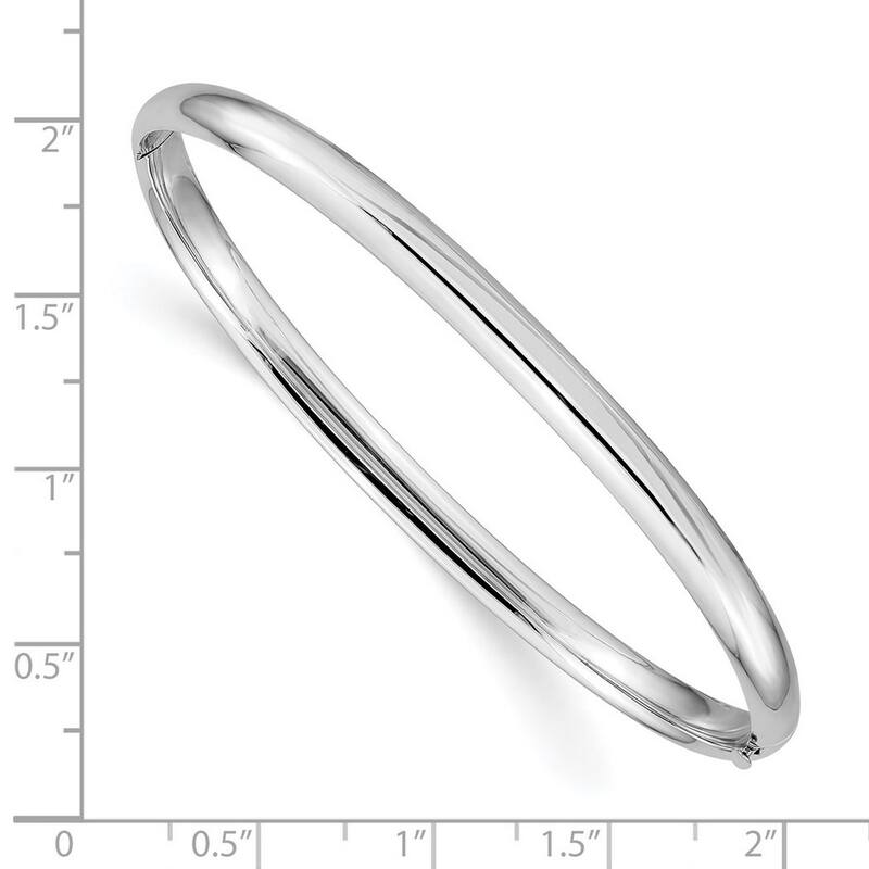 Curata 14k White Gold Flat back Safety bar Safety clasp High Polished 4.0mm Hinged Bangle Bracelet