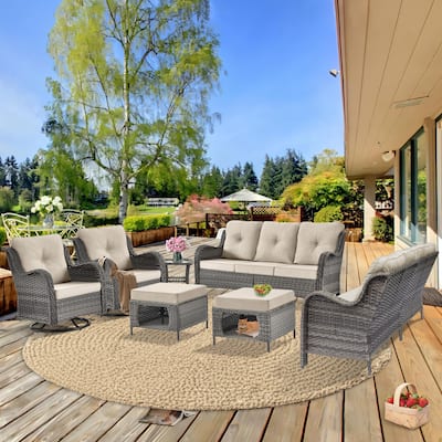Outdoor Conversation Sets 7 Pieces Patio Swivel Chair Sofa Ottoman