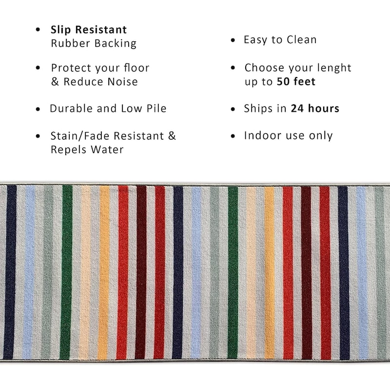 Custom Size 31 Inch Wide Kids Rainbow Non-Slip Hallway Runner Rug
