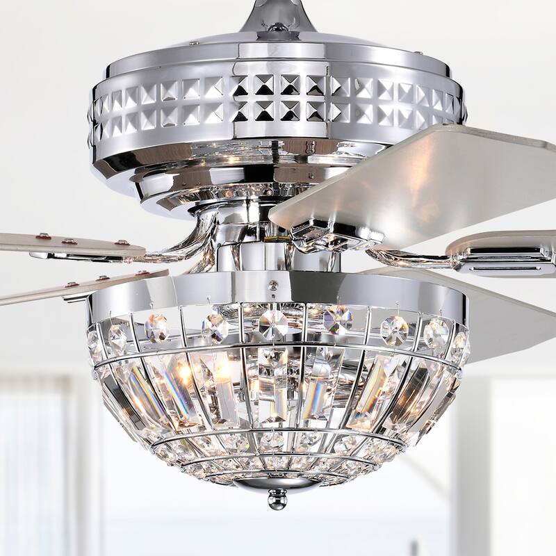 Alora 52 Inch Chrome Polished Finish Glam-Modern Style Crystal Ceiling Fan with Remote