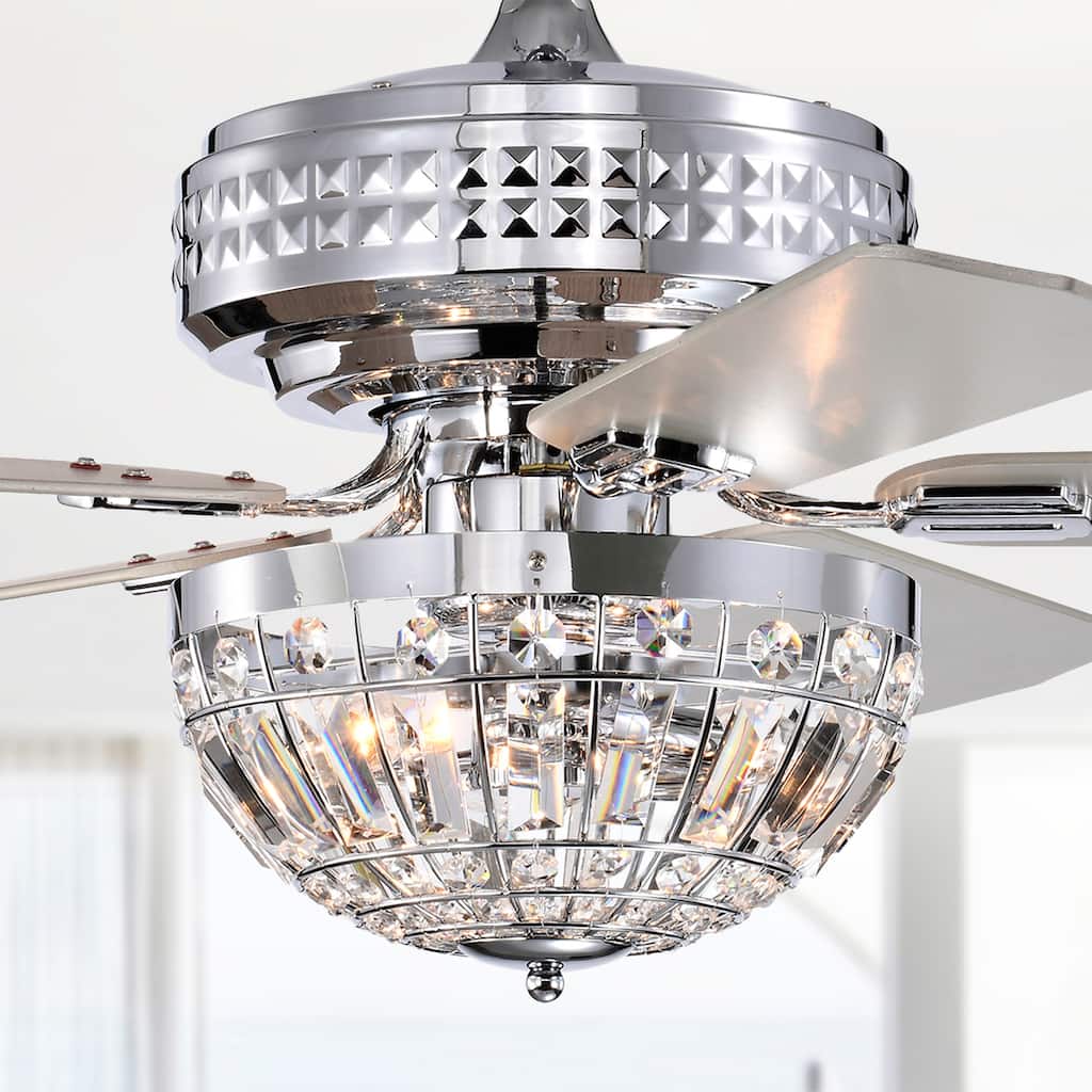 Alora 52 Inch Chrome Polished Finish Glam-Modern Style Crystal Ceiling Fan with Remote