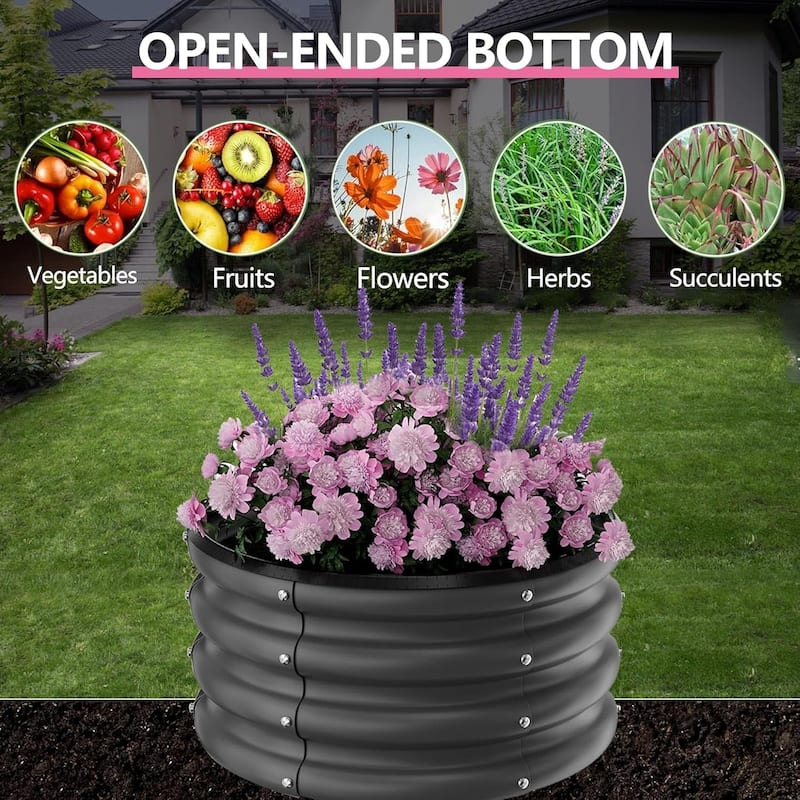 3-Pack Round Galvanized Steel Raised Garden Beds - 2x2x1Ft Heavy-Duty Open-Bottom Planters Sliver