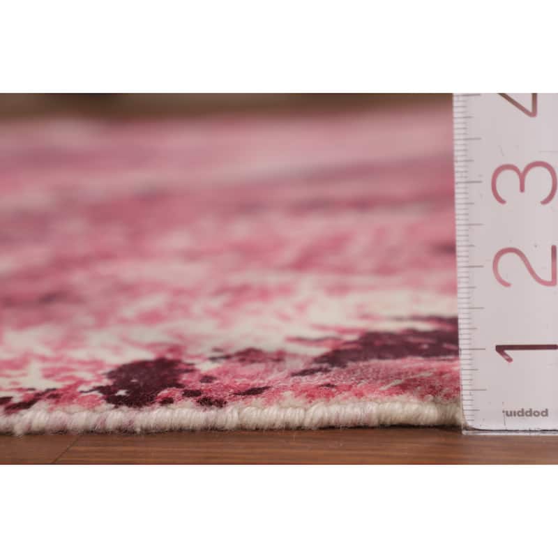 Modern Area Rug Hand-Knotted Abstract Pink Wool Carpet - 5'11"x 9'0"