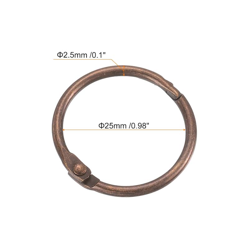 Shower Curtain Rings, 20pcs - Loose Leaf Binder Rings - Copper - 1 Inch