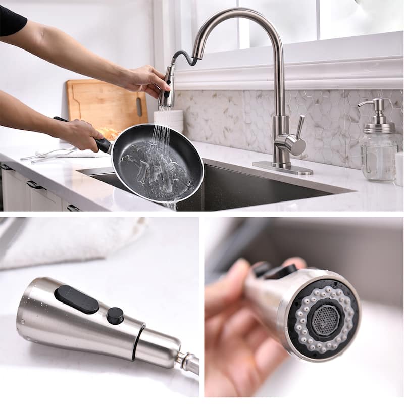 Single-Handle Pull-Down Sprayer Kitchen Faucet with Soap Dispenser