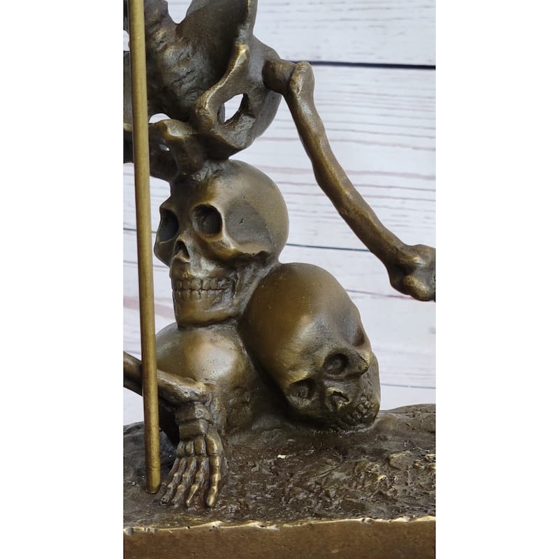 Skeleton Warrior W/ Shield And Spear Bronze Statue Sculpture Marble Base 12 Inches X 10 Inches