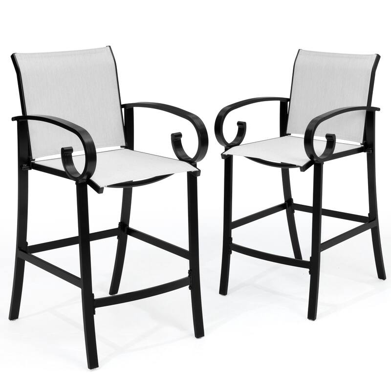 Outdoor Patio Aluminum BarStools Dining Armrest Chairs with Sunbrella Fabric