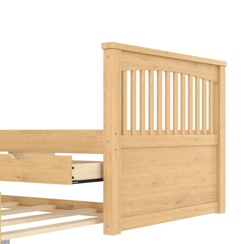Twin Platform Bed with Drawers and Trundle, Solid Wood Daybed, No Spring Box Needed