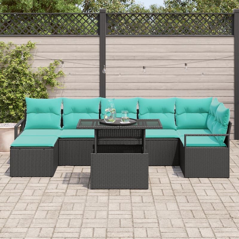 vidaXL 8 Piece Garden Sofa Set with Cushions Black Poly Rattan - 113×48×27.2