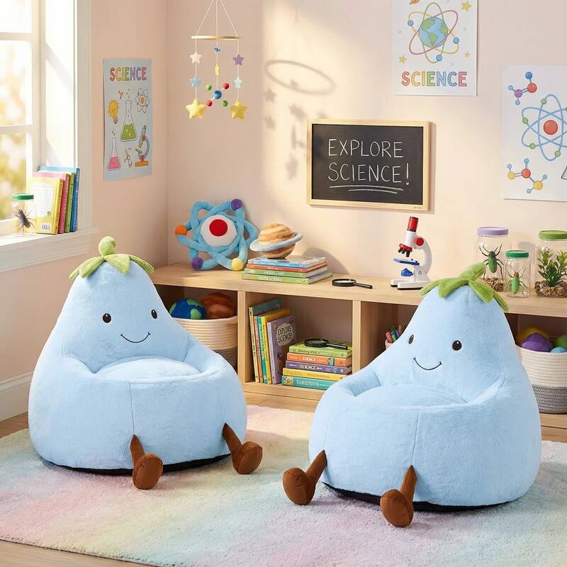 Kids Eggplant Bean Bag Chair and Crash Pad Lounger Seat for Gaming, Reading and Watching TV for Toddlers and Children's Rooms