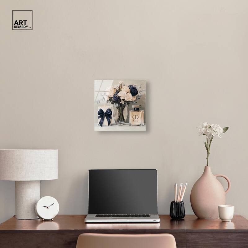 Ivory Perfume Flowers in Vase Acrylic by Art Remedy, Ready to Hang
