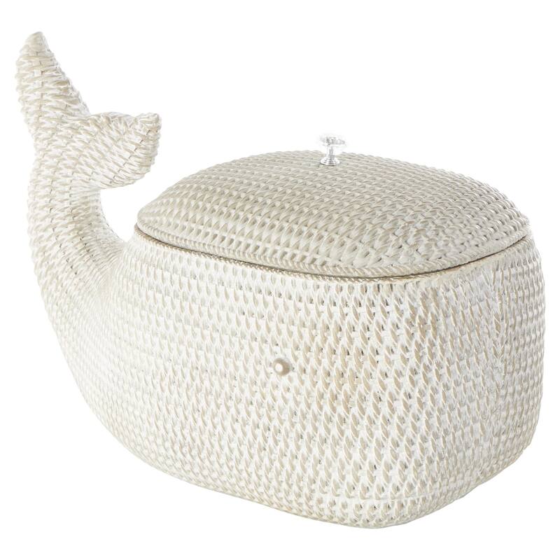 Resin Whale Woven Inspired Storage Decorative Box with Clear Knob - Cream - Roche River Decor - Cream