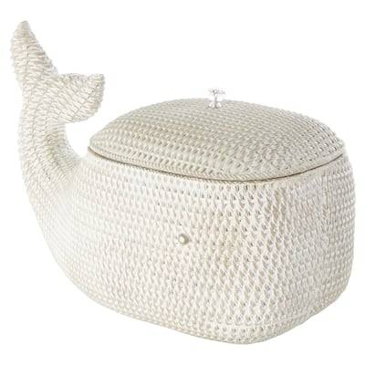 Resin Whale Woven Inspired Storage Decorative Box with Clear Knob - Cream - Roche River Decor