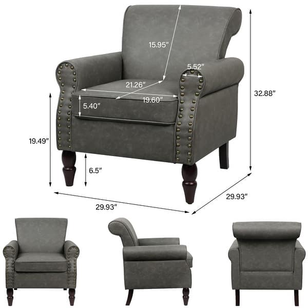 dimension image slide 7 of 11, Mid-Century Modern Accent Chairs with Nailhead Trim