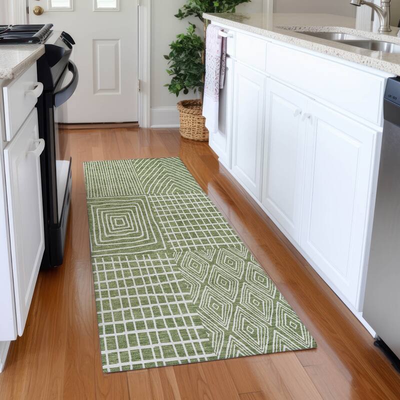 Premium Washable Super Soft Modern Geo Charm Mayfield Rug - Green - 2'3" x 7'6"