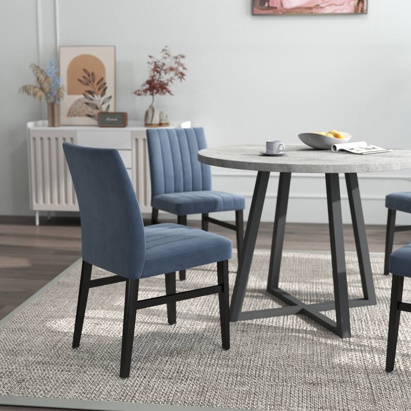 Roundhill Furniture Edo 5-Piece Dining Set, Round Table with 4 Upholstered Chairs,