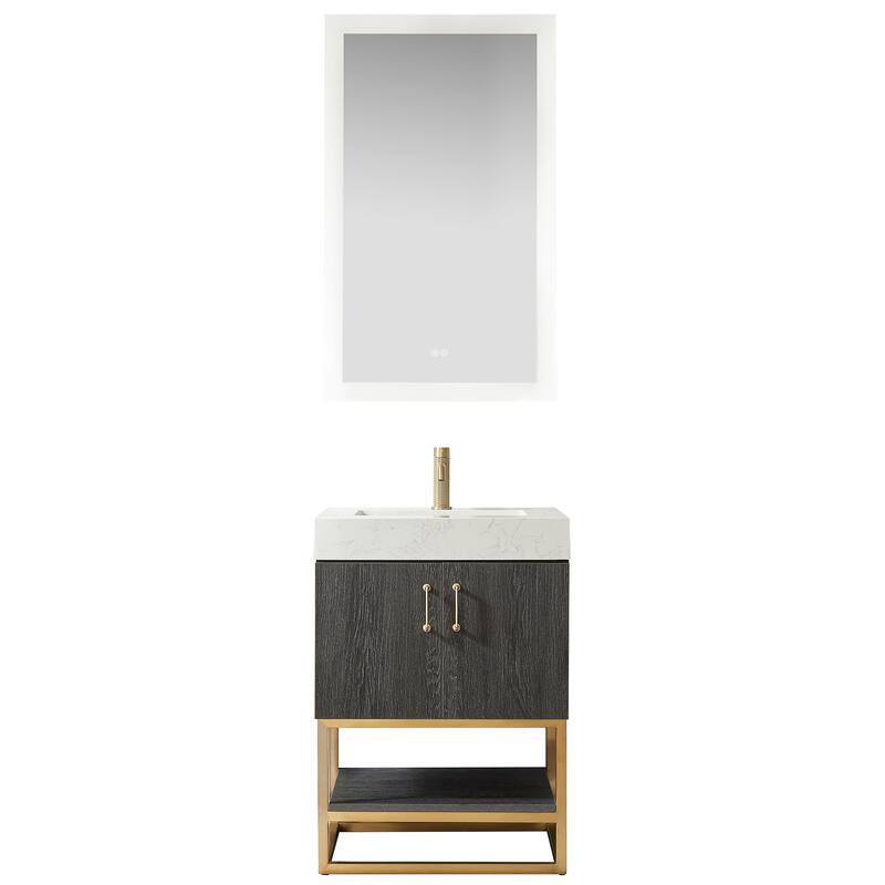 Alistair Bath Vanity with Grain White Stone Top and Mirror