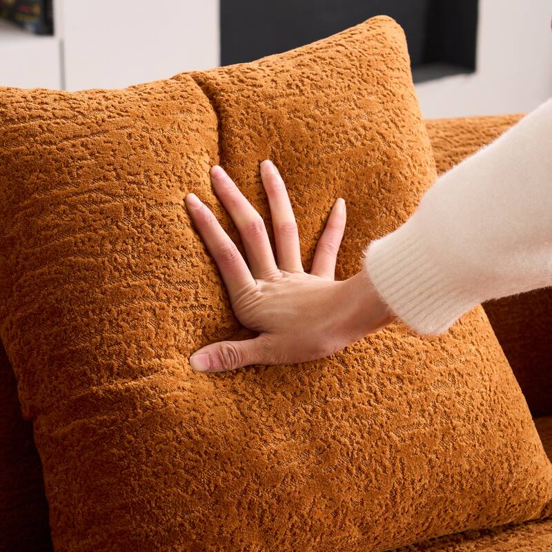 Chenille Deep Seat Loveseat Sofa, Full Compression Sponge Curved Loveseat Sofa, Cloud Floor Couch with 3 Pillows