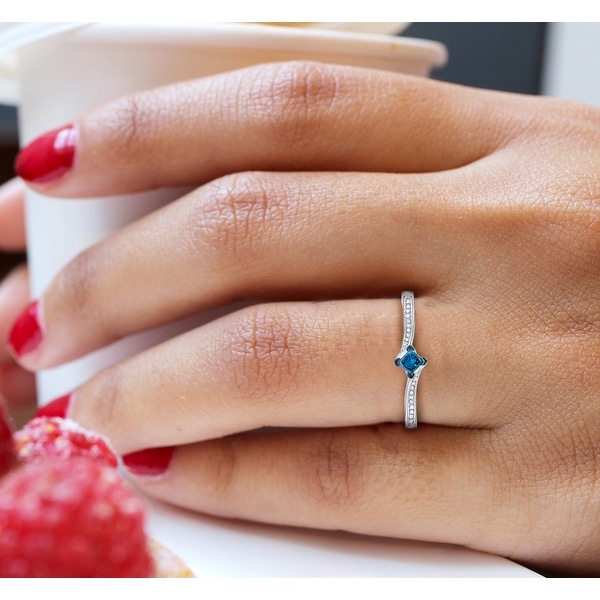 Prism Jewel 0.18Ct Princess Blue Color Diamond and Round Diamond Engagement Ring