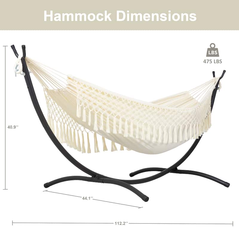 9.35 ft. 2-Person Brazilian-Style Foldable and Portable Outdoor Hammock Bed with Stand Set - 112.2 in.* 44.1 in. *40.9 in.