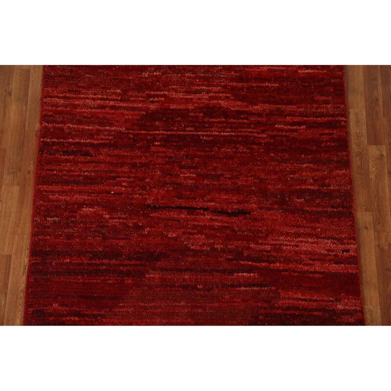 Hand Knotted Oriental 100% Wool Carpet Modern Stripe Red Moroccan Area Rug - 6' 4'' X 5' 2''
