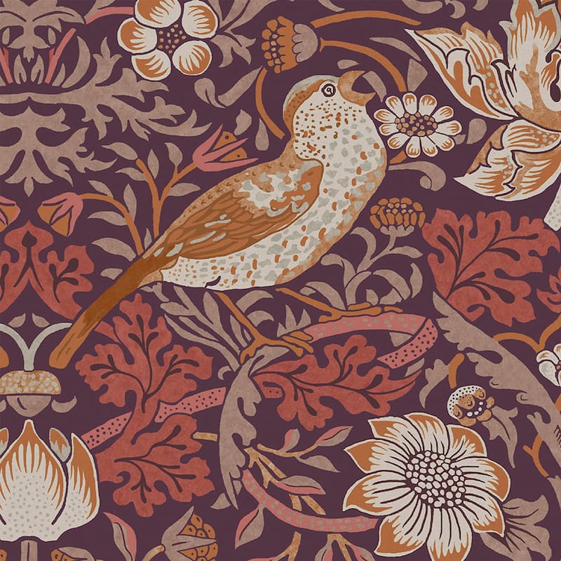 William Morris Strawberry Thief Plum Wallpaper