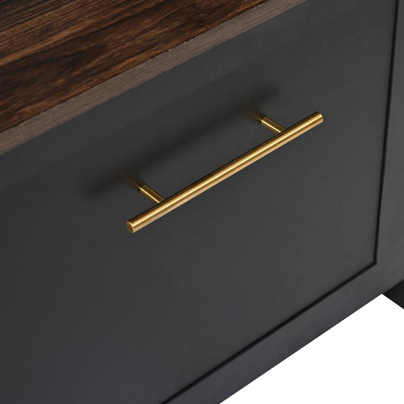 Versatile 4-in-1 Hall Tree with 6 Golden Hooks, Wood Grain Bench & 2 Drawers for Entryway Storage