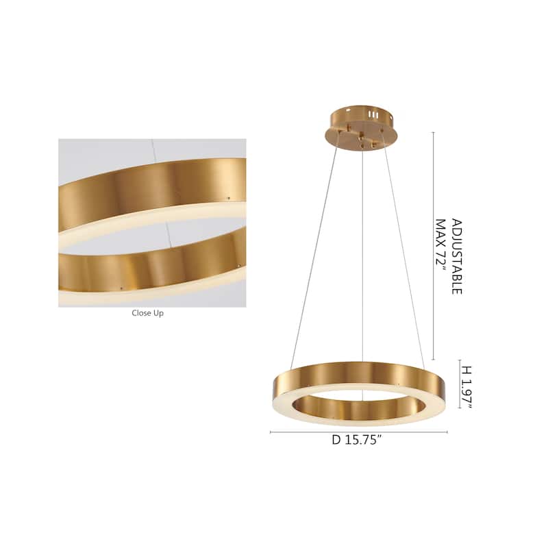 1-Light Gold LED Chandelier With An Acrylic Bottom Len