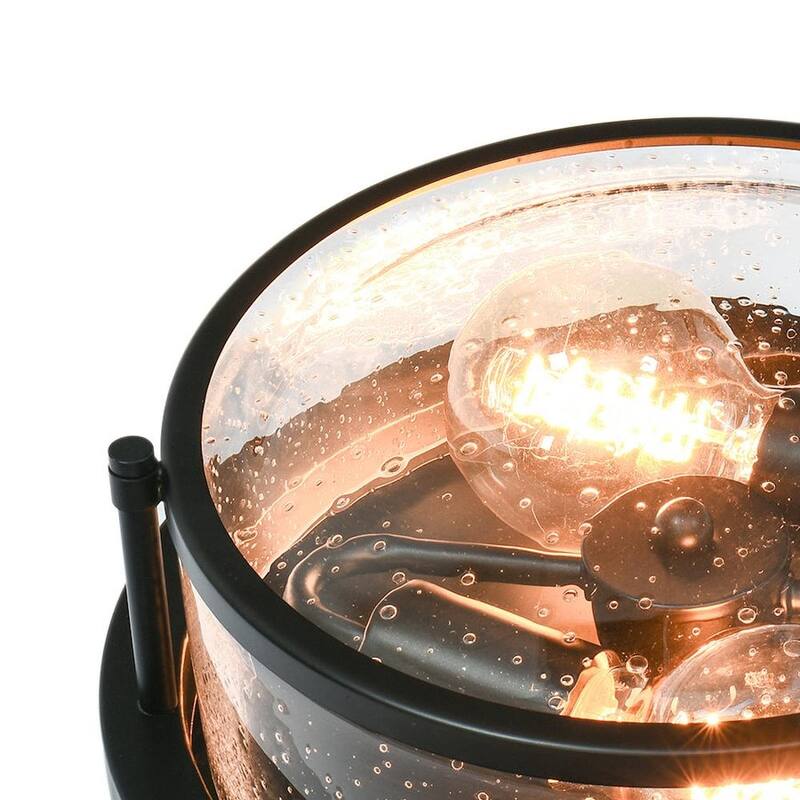 Farmhouse Black Round Seeded Glass Drum Semi Flush Ceiling Light -12in