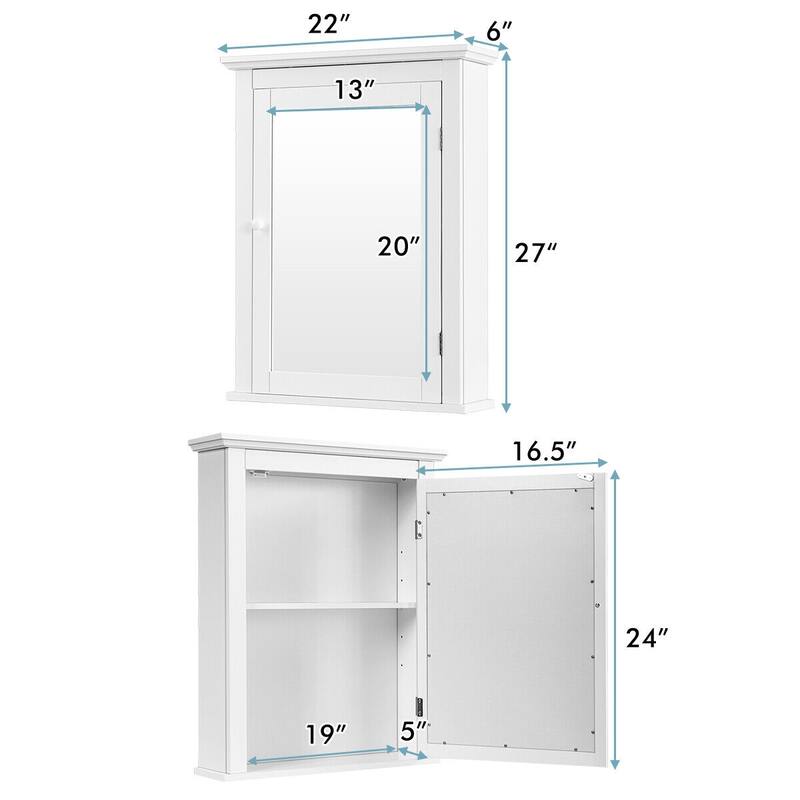 Gymax Bathroom Mirror Cabinet Wall Mounted Adjustable Shelf Medicine - See Details