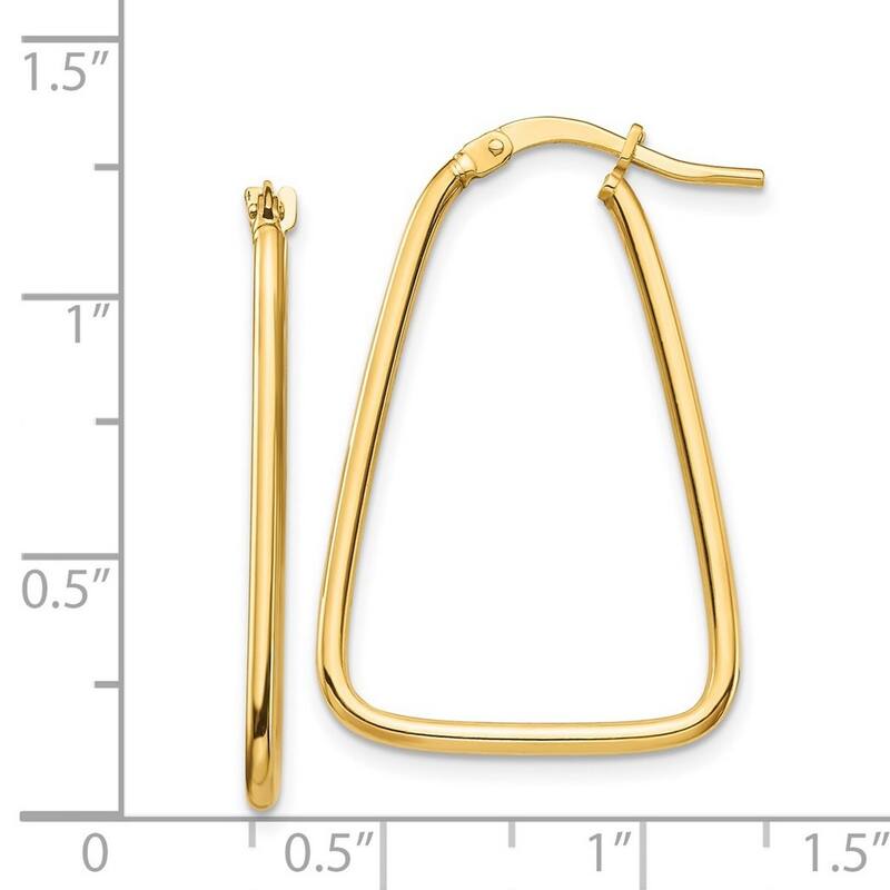 Curata 14k Yellow Gold Polished Triangle Dangle Hoop Earrings - 30x20mm