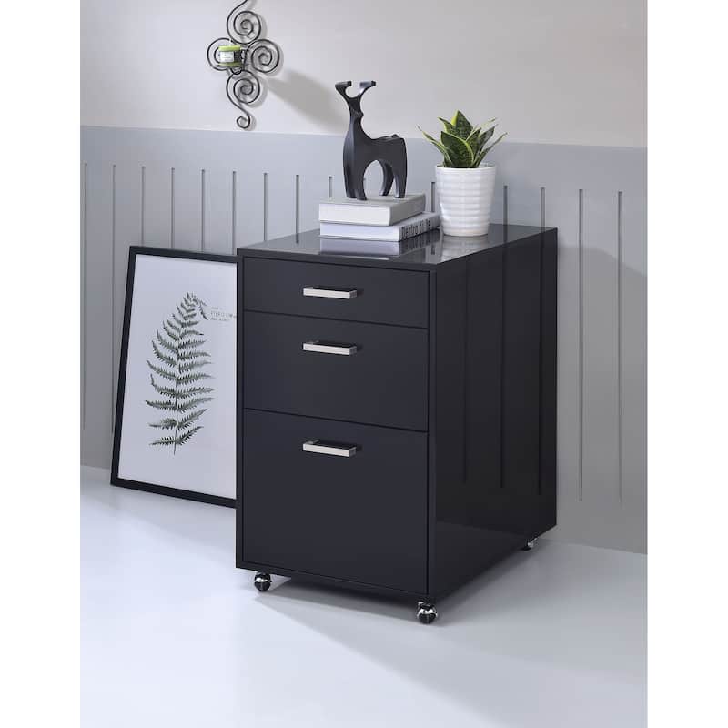 Grey File Cabinet, Black High Gloss & Chrome