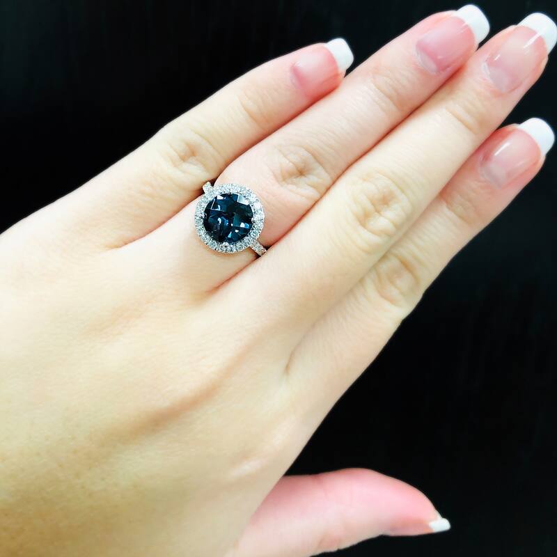 Auriya 3 1/3ct Fancy Round London Blue Topaz and Halo Diamond Engagement Ring 5/8ctw 14k Gold