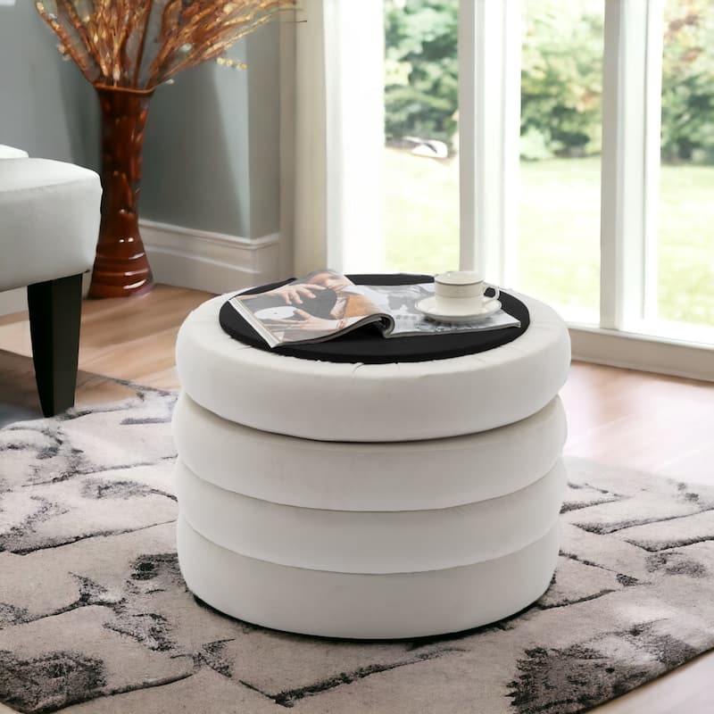 24'' L Upholstered Round Storage Ottoman Footstool