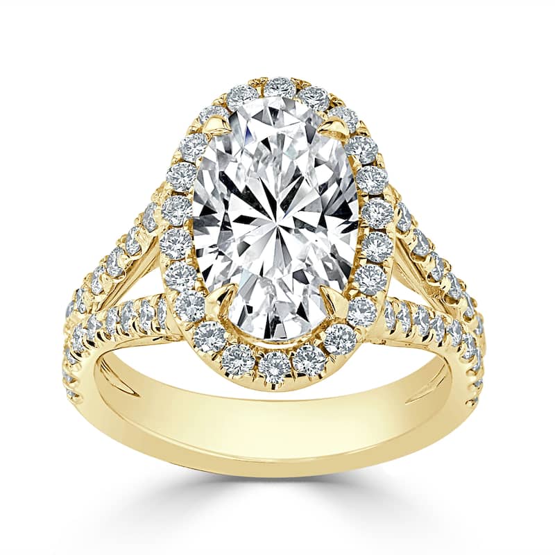 Auriya 18KT Gold 5 1/4ctw Oval-cut Halo Diamond Engagement Ring Certified (H-I, I1-I2) - Yellow - 5