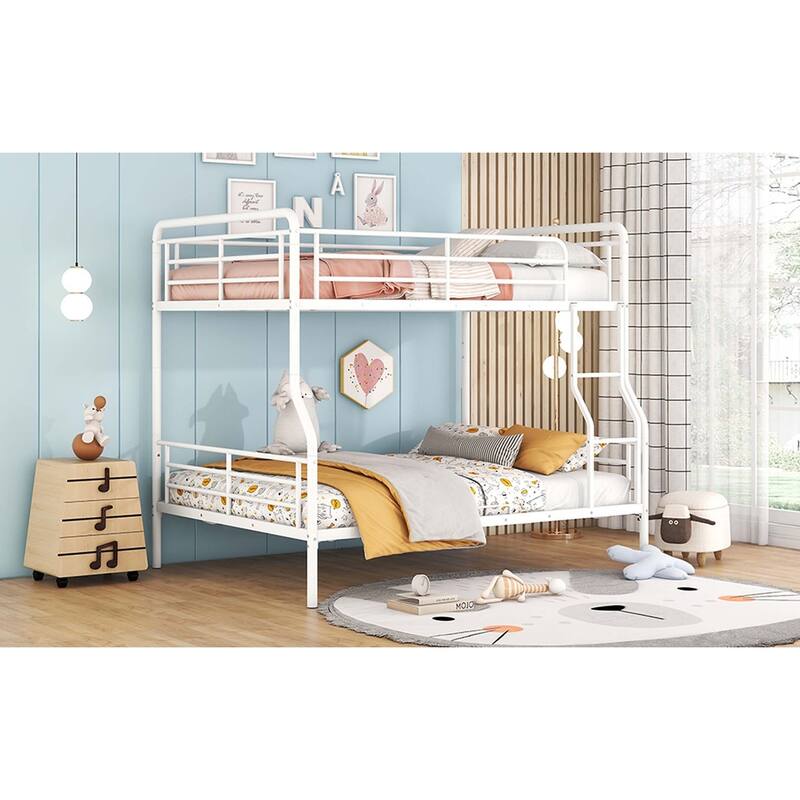 Full XL Over Queen Metal Bunk Bed with Ladder