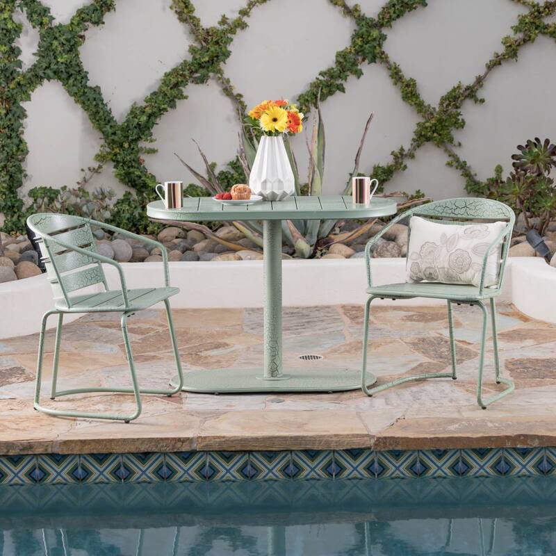 3-Piece Outdoor Iron Bistro Dining Set with 2 Chairs and Oval Table