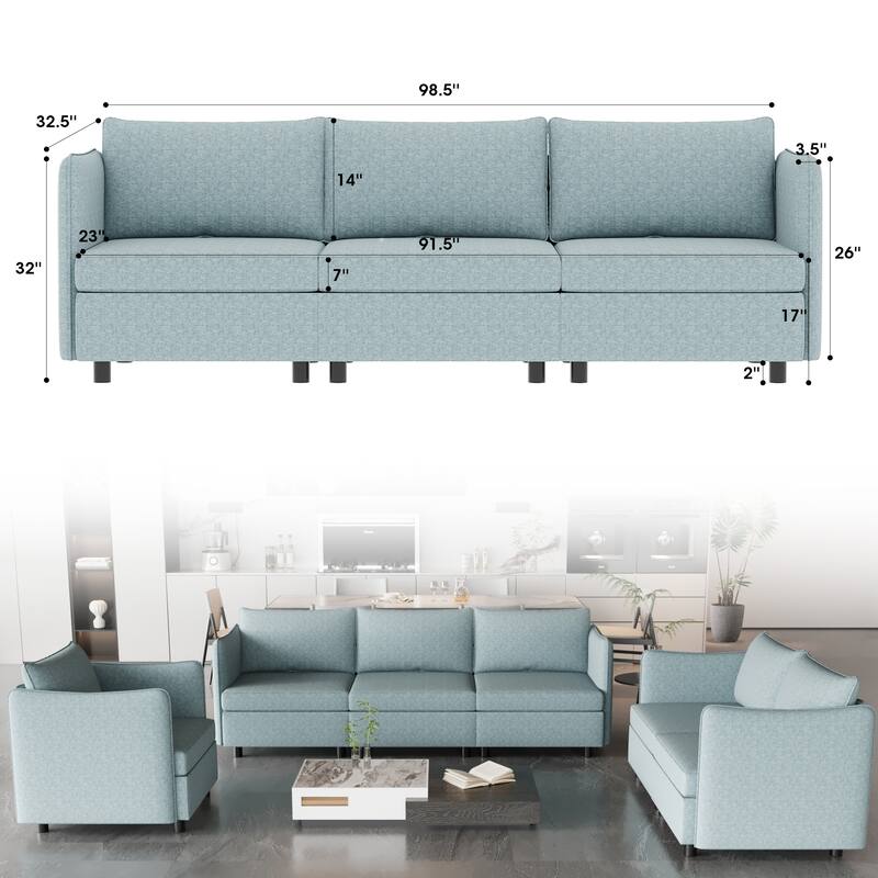 Modular Sectional Sofa with Storage and 3-Piece Configuration for Living Room