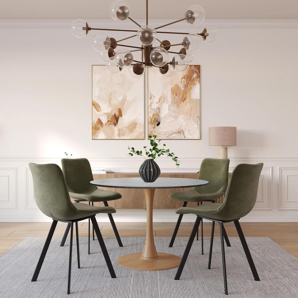 Bristol 35" Round Dining Table - Sintered Stone Top with Natural Wood Steel Pedestal Base - Modern Table for Kitchen & Dining