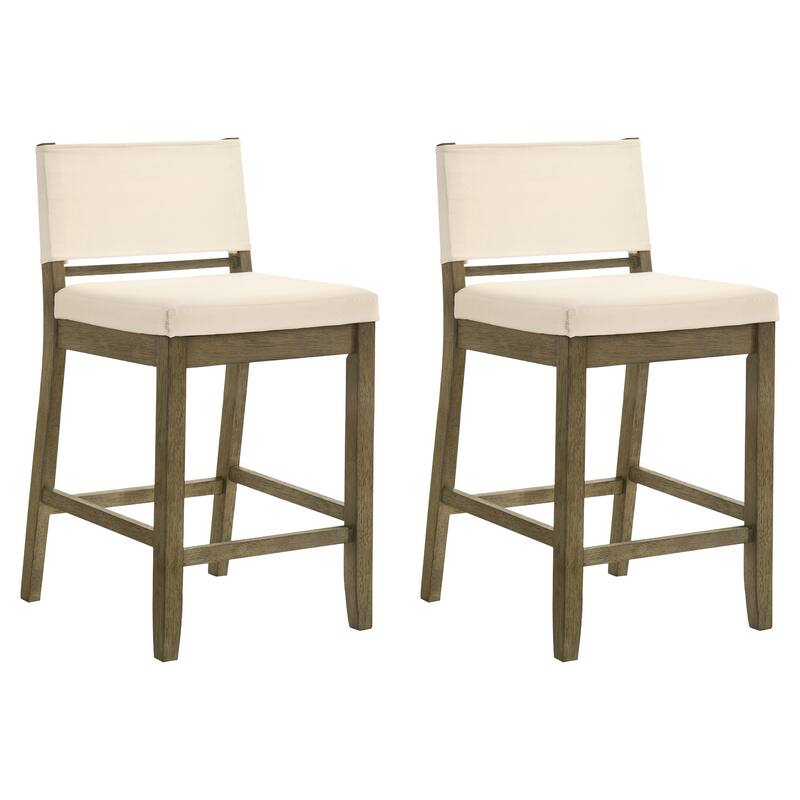 Yanely Mdoern Bar Stool, Upholstered Counter Height Stool with Solid Wood Legs - Set of 2 - Putty Brown - Counter Height