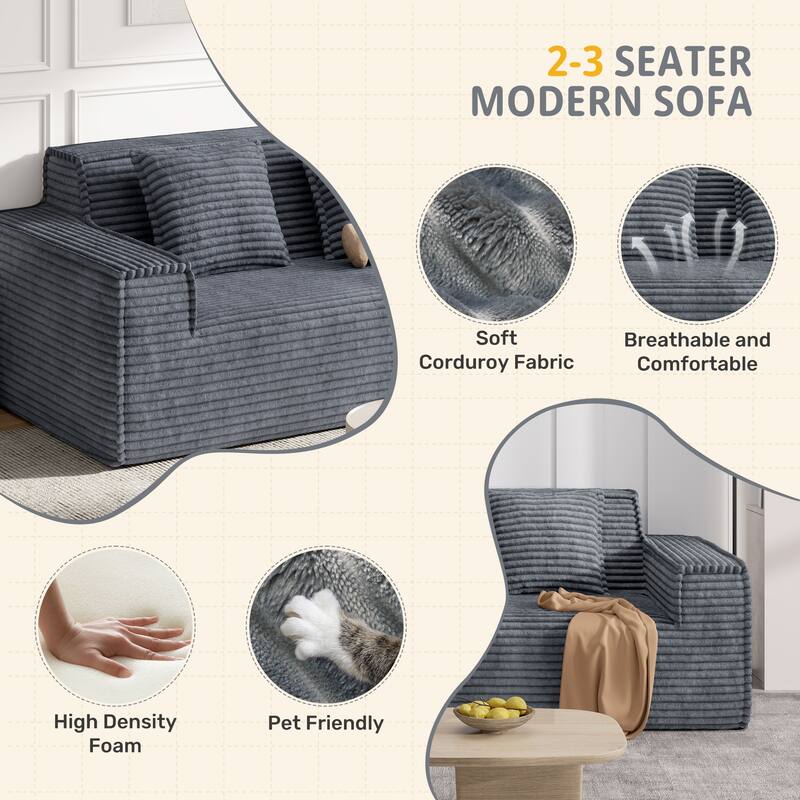 75" Modern Loveseat Sofa, No Assembly Required Comfy Deep Seat Couches 1 pcs for Living Room, Bedroom, Apartment