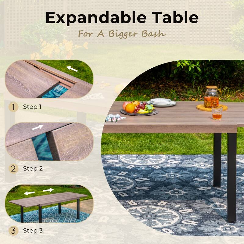 MAISON ARTS 7/9-Pieces Patio Dining Set with Metal Rectangle Expandable Table and Metal Stackable Chairs