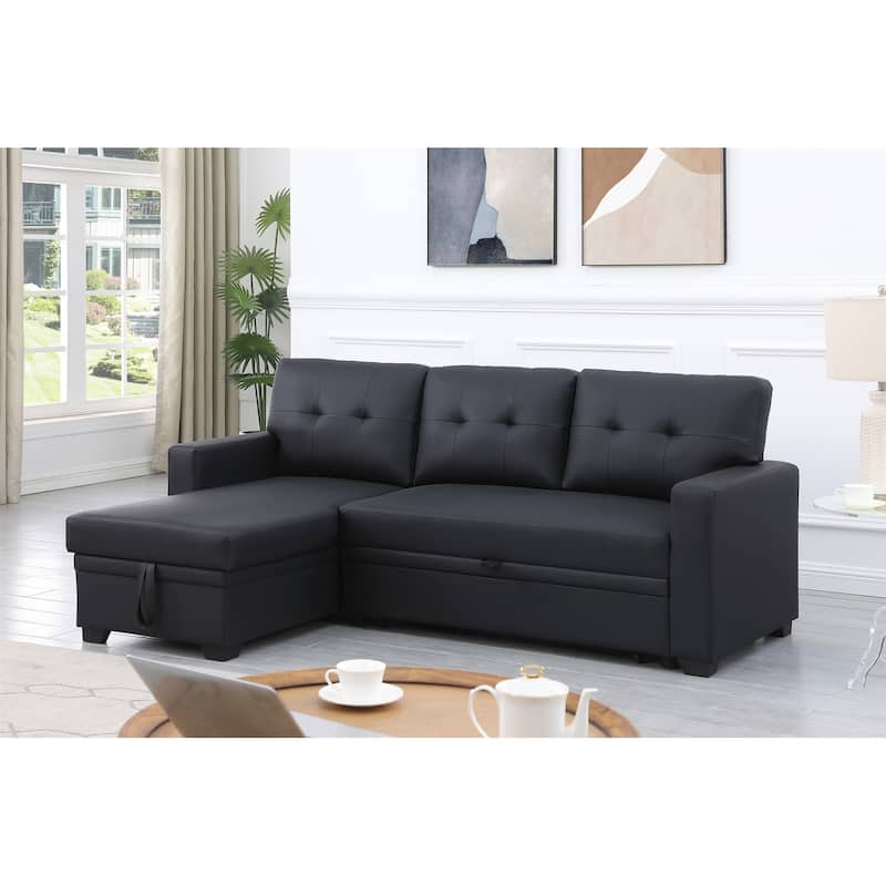 Upholstered Pull out Sectional Sofa with Chaise - Black